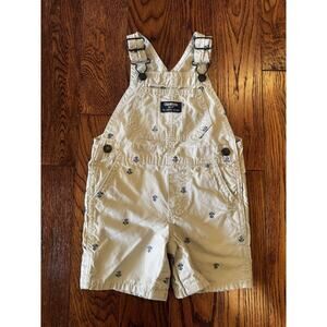 Oshkosh Baby Boy 18M Nautical Anchor Khaki Twill Shortalls Overall Shorts Snaps